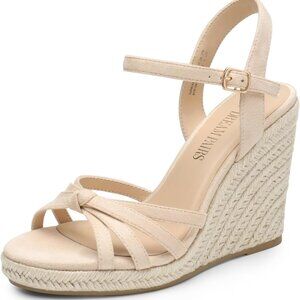 Wedge Sandals Women Faux Suede 9 UK Open Toe Ankle Strap Summer Casual